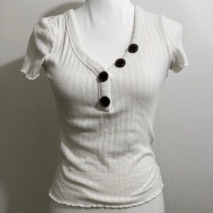 American Eagle White Ribbed Button Detail Top (Size XS)